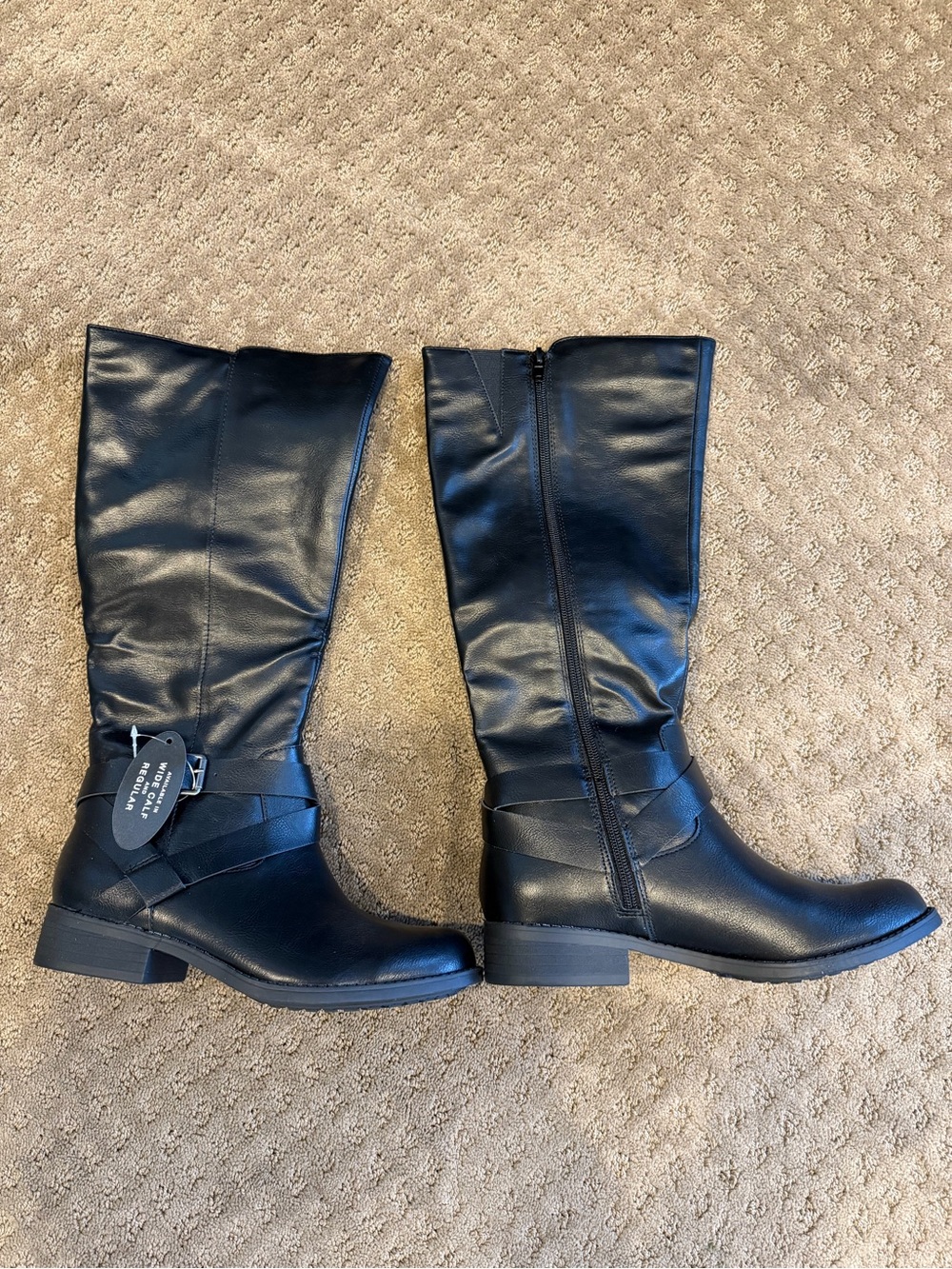 Style & Co. Black Mid-Calf Riding Boots with Wrap Strap Wide Calf